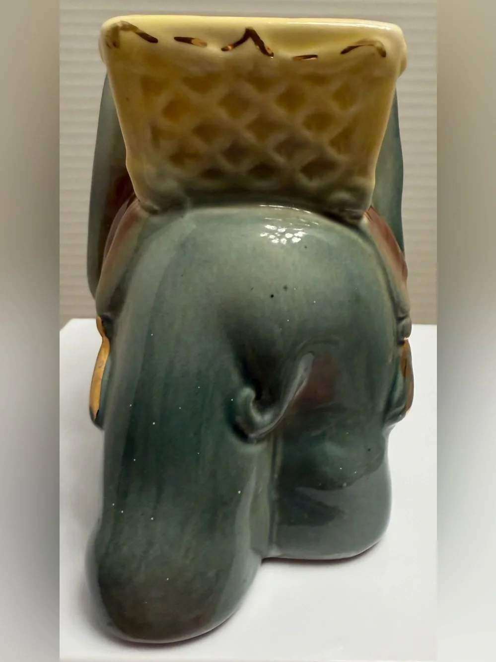 Vintage Mid Century Ceramic Elephant Planter Gold Gilt Howdah